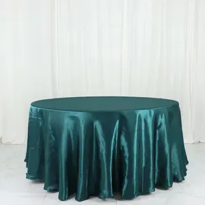 Satin Round Tablecloth 120" Peacock Teal - Seamless Table Cover