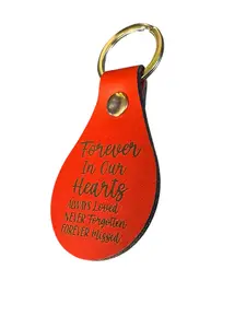 Memorial Leather Keychain, Red, Engraved Forever in Our Hearts, Always Loved Never Forgotten Forever Missed