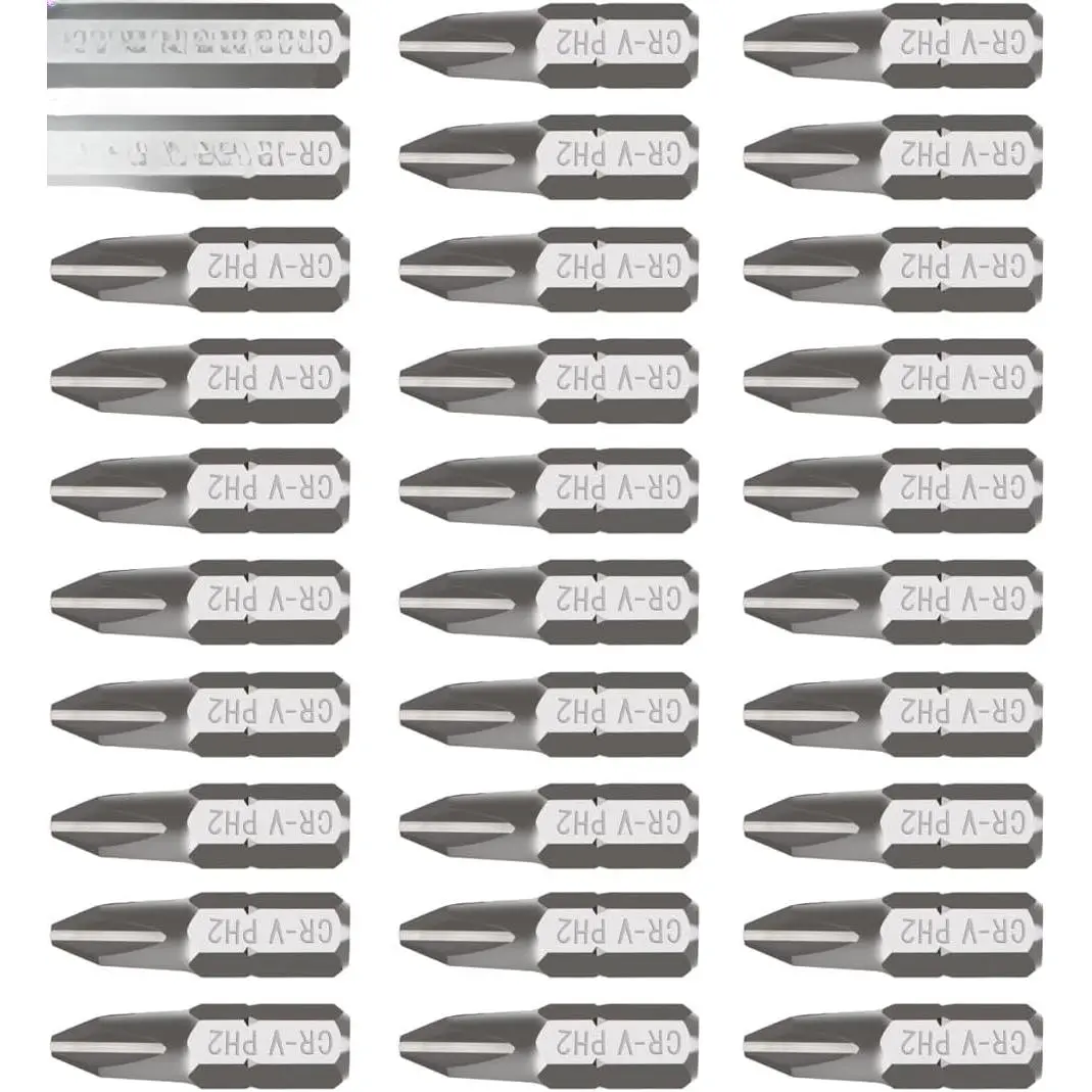 30-Piece Phillips#2 PH2 Impact Grade Screwdriver Bit Set, 1/4-in Hex Shank, Chrome Vanadium Steel, Durability, Socket Fit, Cordless Drill Adapter & Attachment Screwdriver Bit Sets for Power Tool Accessories