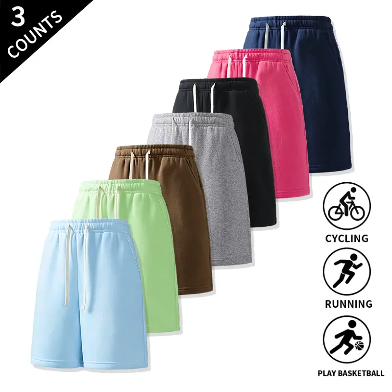 3-Pack Men’s Knee-Length Casual Sweat Shorts with Dual White Drawstrings and Side Storage Pockets for City Walks, Weekend Errands, and Everyday Summer Outfits