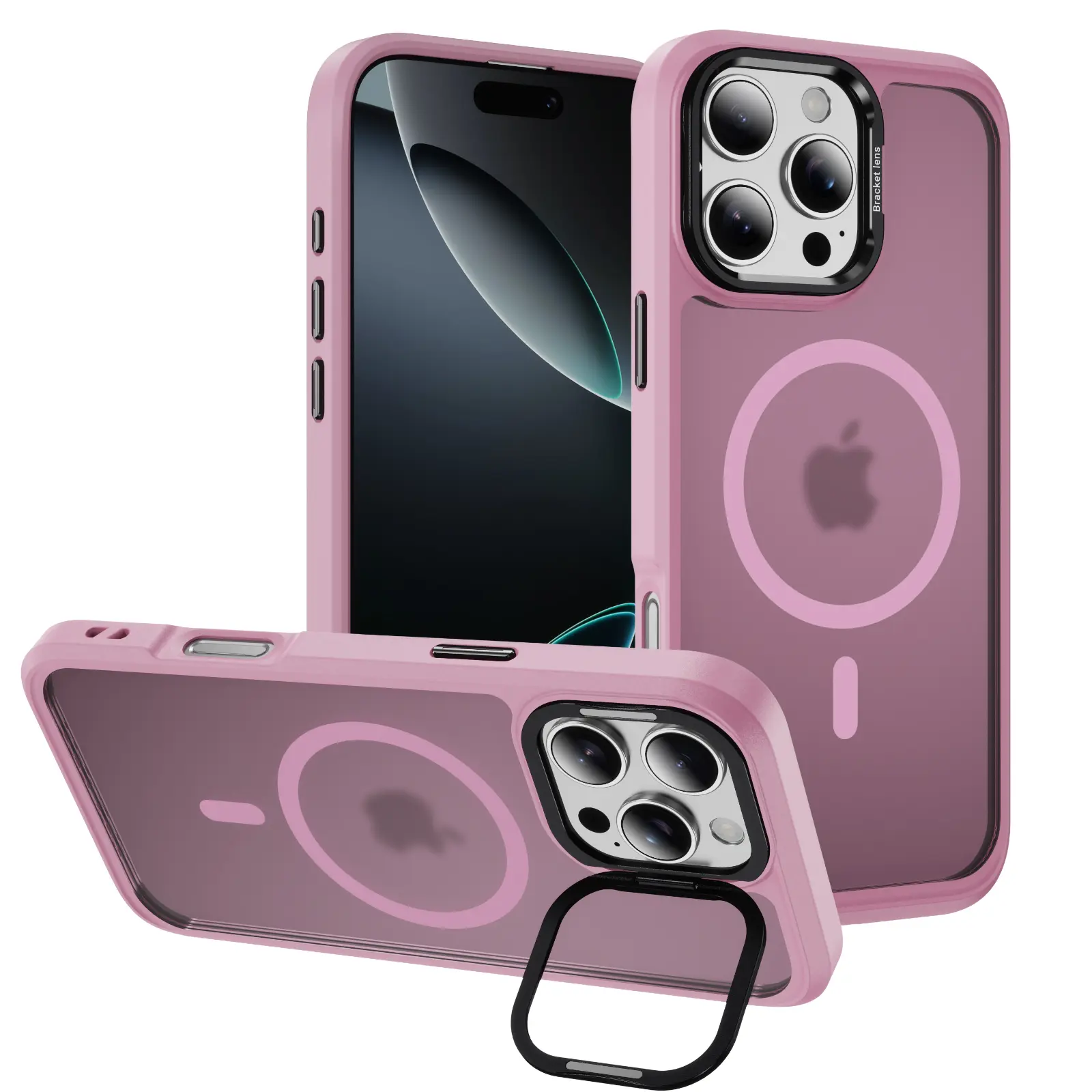 Magnetic Magsafe-Compatible Translucent Matte Shockproof Case for iPhone 13-16 Pro Max, Built-in Camera Kickstand, Wireless Charging Support, Smartphone Cellphone Handheld Devices Accessories for Men Women, Casing
