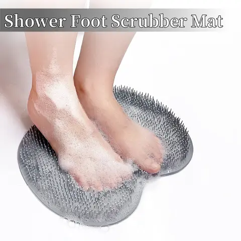 Silicone Shower Foot Scrubber Mat (25x30cm) - Wall-Mounted Adult Bathroom Gadget Accessory, Broad Brush Surface Massager with Soft Bristles for Cleansing, Secure Suction Cups, Quick Rinse, Hanging Design, Back Exfoliation & Slip Prevention Tool