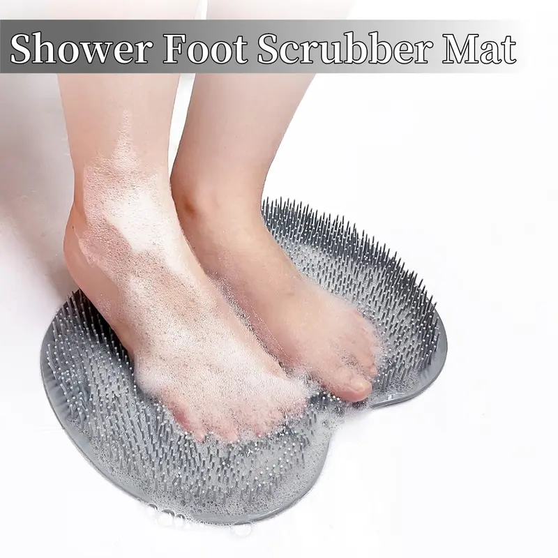 Silicone Shower Foot Scrubber Mat (25x30cm) - Wall-Mounted Adult Bathroom Gadget Accessory, Broad Brush Surface Massager with Soft Bristles for Cleansing, Secure Suction Cups, Quick Rinse, Hanging Design, Back Exfoliation & Slip Prevention Tool