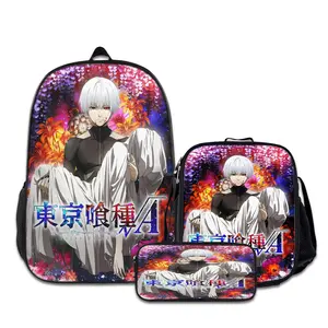 3PCS Tokyo-Ghoul--Backpacks for Girls Set, Cute School Backpack for Girls Boys with Lunch Box and Pencil Case, Aesthetic Bookbag for Teens, Lightweight Classic Backpack for Travel, Work, Picnic A-82
