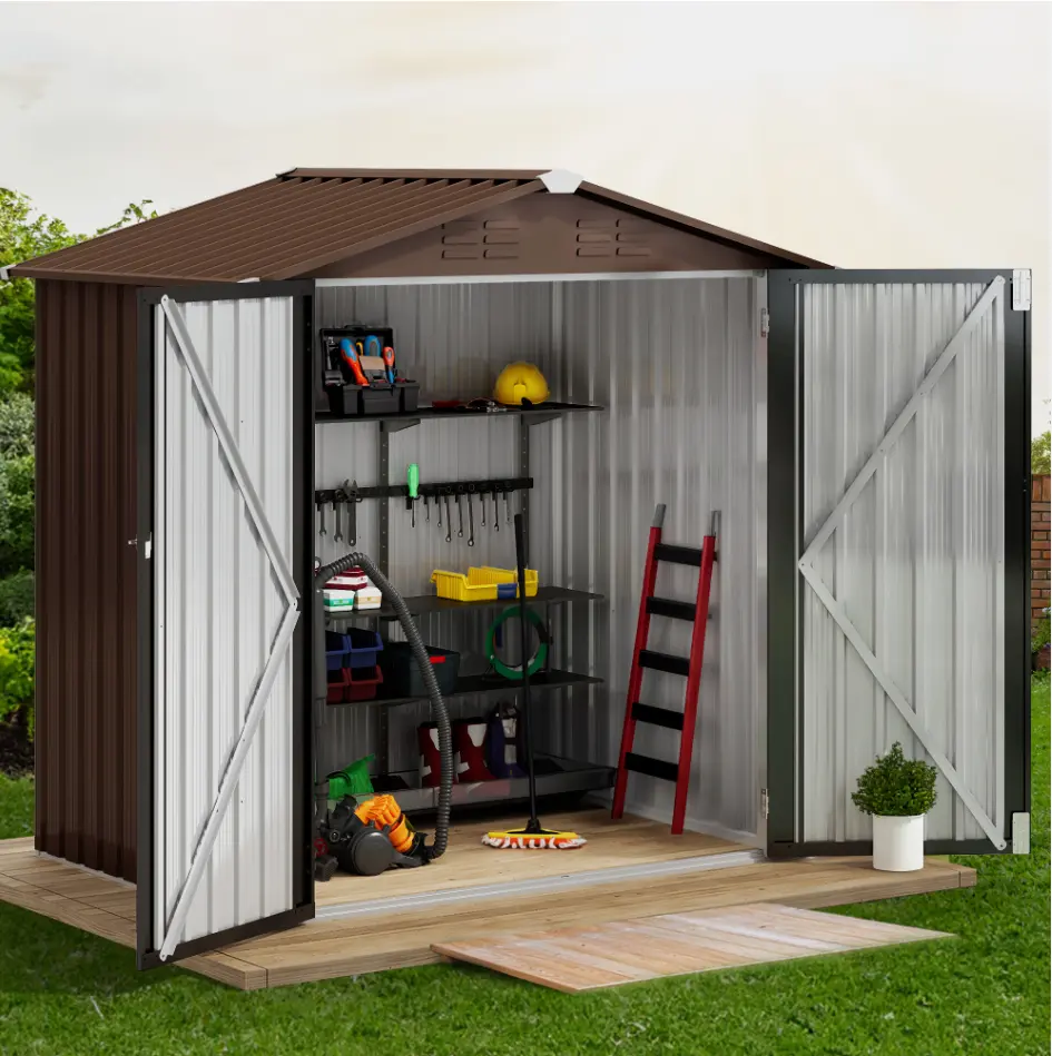 Yitahome 6×4FT Outdoor Storage Shed，Metal Tool Shed & Garden Storage Cabinet for Backyard, Patio, Equipment & Bike, Brown