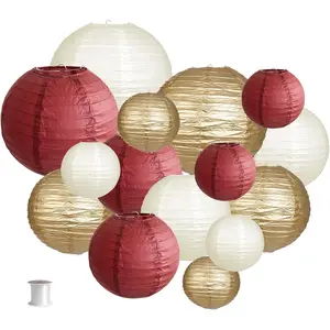 15Pieces Paper Lanterns Maroon/Gold/Ivory Round Hanging Chinese Paper Lanterns 10/8/6inch for Bachelorette Engagement Wedding Bridal Birthday Party Decorations - Home Improvement.