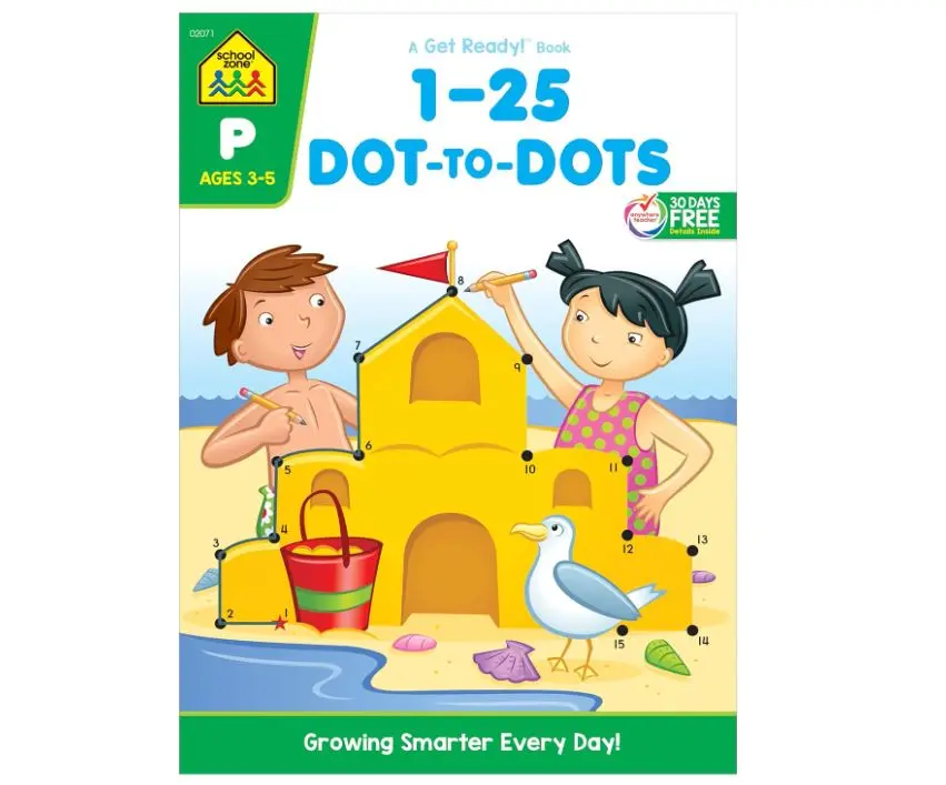 School Zone - Numbers 1-25 Dot-to-Dots Workbook - 32 Pages, Ages 3 to 5, Preschool to Kindergarten, Connect the Dots, Numerical Order, Counting, and More (School Zone Get Ready! Book Series) Paperback – February 2, 2009