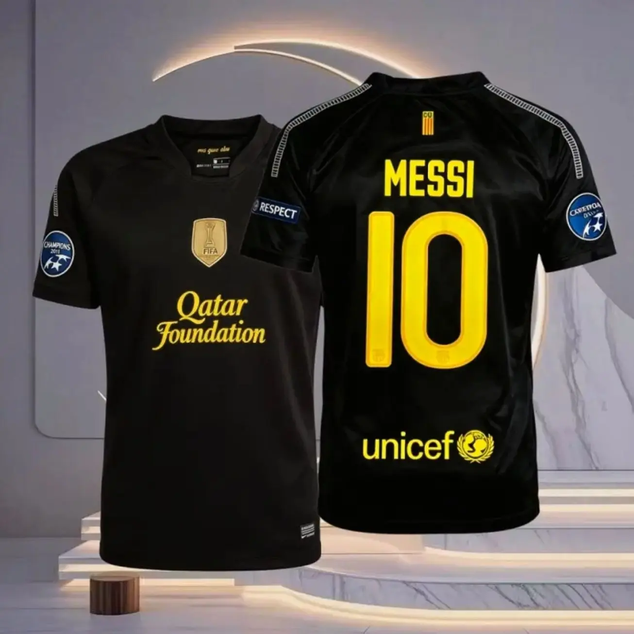 11 12 Barcelona Retro Second Away Black No.10 Messi Short Sleeve Soccer Jersey 1