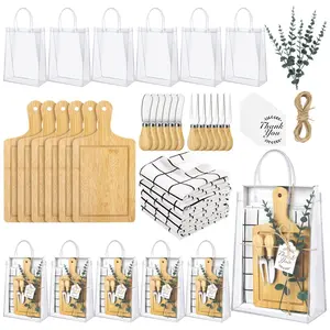 6 Set Bridal Shower Favor Cheese Board Cheese Knives Wood Mini Charcuterie Board Thank You Gift Card For Guest Bridal Baby Shower Prize Wedding Birthday Valentines (Bamboo Color)