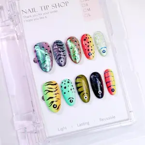 Y2K Fishing Lure Press On Nails, Hand-Painted Cat Eye Fish Design, Summer Outdoor Nails