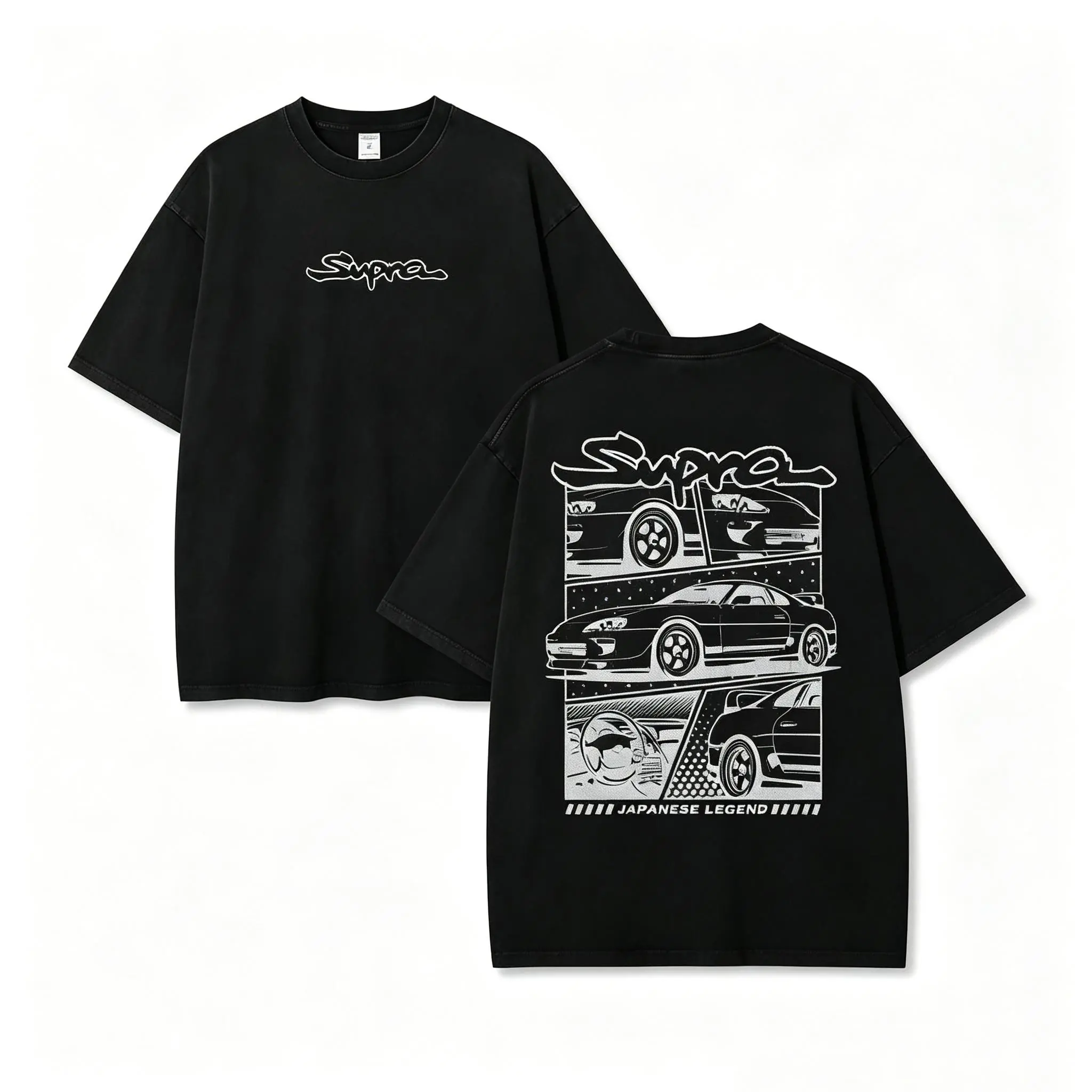 Men's Oversized Loose-Fit Retro Cotton Round Neck Short-Sleeve Casual Tshirt Shirt - Japanese Legend Supra 90s-Inspired Fun Graphic Print, Premium Fabric, Streetwear Clothing, Good Graphic Tees for Everyday,Vacation
