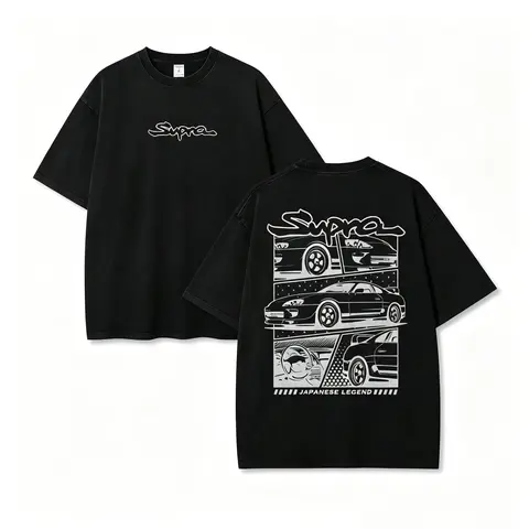 Men's Oversized Loose-Fit Retro Cotton Round Neck Short-Sleeve Casual Tshirt Shirt - Japanese Legend Supra 90s-Inspired Fun Graphic Print, Premium Fabric, Streetwear Clothing, Good Graphic Tees for Everyday,Vacation, Men's T Shirts