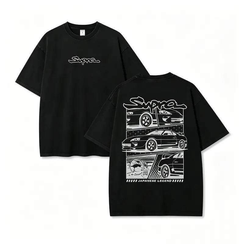 Men's Oversized Loose-Fit Retro Cotton Round Neck Short-Sleeve Casual Tshirt Shirt - Japanese Legend Supra 90s-Inspired Fun Graphic Print, Premium Fabric, Streetwear Clothing, Good Graphic Tees for Everyday,Vacation, Men's T Shirts
