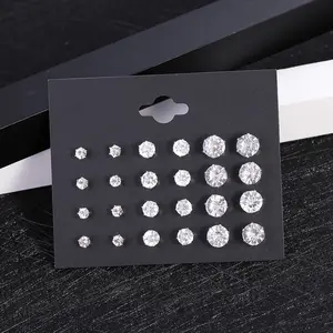 Shiny 12 Pairs/Set Synthetic moissanite Stud Earrings For Women and Men, Simple and Elegant Geometric Design Screw Back Earrings, Stylish Earrings for Everyday Dress Decoration, Unique Jewellery-Ideal Christmas/Birthday Gift