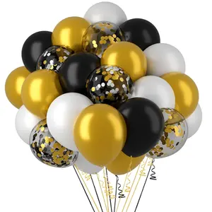 62-Piece Black & Gold Balloon Set 12-Inch Metallic Latex Balloons for New Year & Party Decor