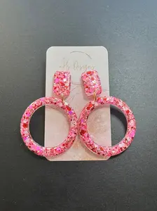 ‘Cupid’ Glitter Circle Dangling Earrings