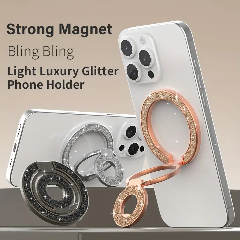 Dual Magnetic Phone Grip Holder, 360° Rotating Foldable Design, Adjustable Phone Holder, Compatible iPhone/samsung, Sparkle Effect, Magnetic Stand, Smartphone Holder, Cellphone Accessory