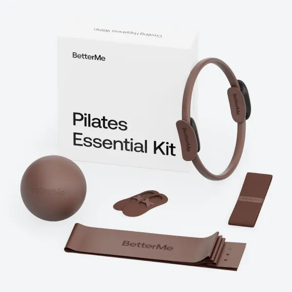 BetterMe Chocolate Brown Pilates Essential Kit Ring, Resistance Bands, Ball & Grip Socks Set for Home Workouts
