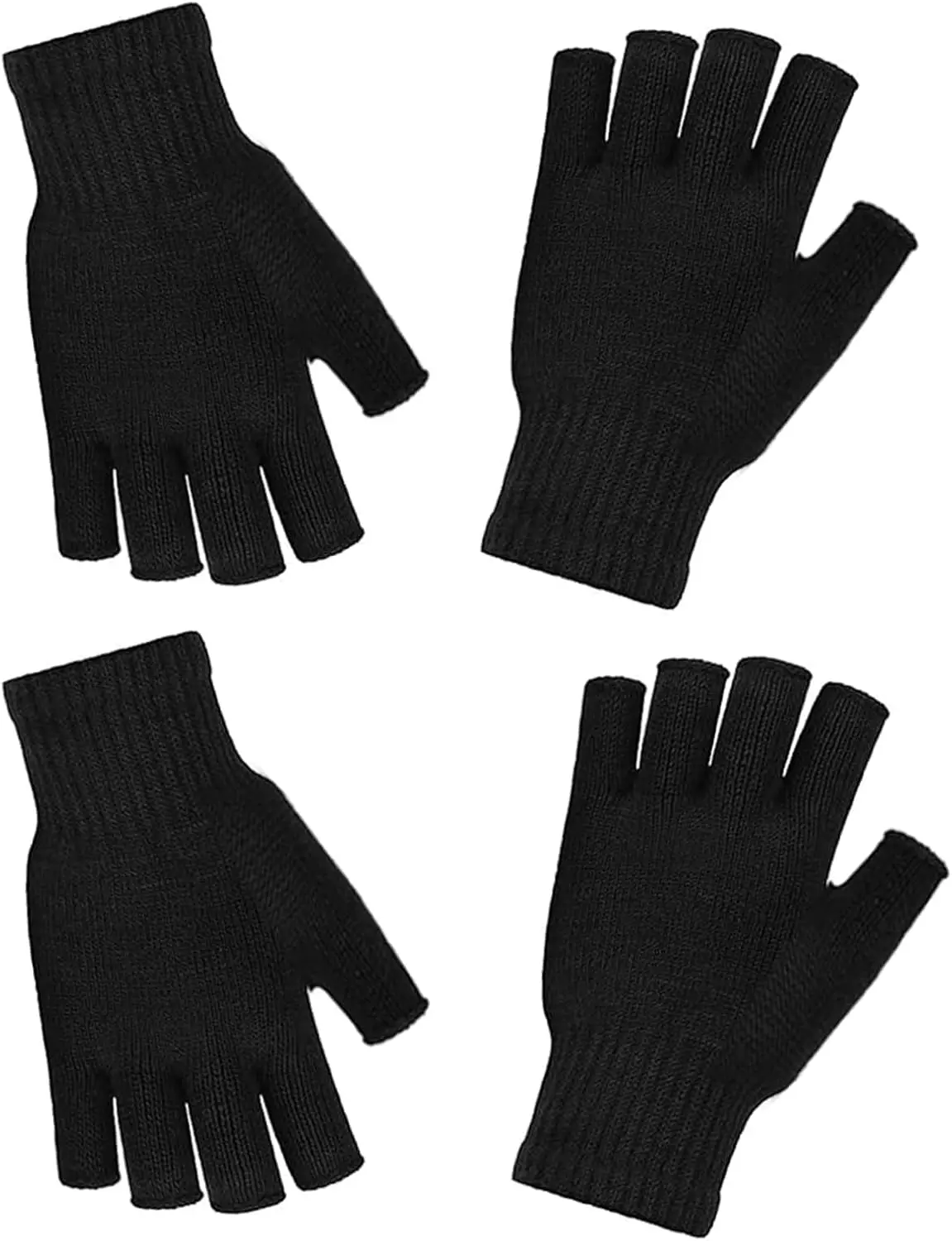 2 Pairs Black Fingerless Gloves for Women Men | Half Finger Gloves, Winter Warm Gloves, Touchscreen, Knit, Gloves for Driving Cycling Working Writing Typing Running