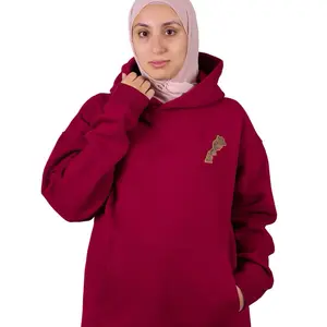 Morocco Hoodie - Casual Unisex Oversized Fit Heavyweight 100% Cotton - Hassan II mosque in the back and the Map of Morocco in the front Patches Breathable Pullover Sweatshirts
