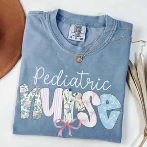 Comfort Colors® Pediatric Nurse Shirt, Coquette Bow Peds Nurse T-Shirt, Gift for Pediatrics Nurse, Fabric Top