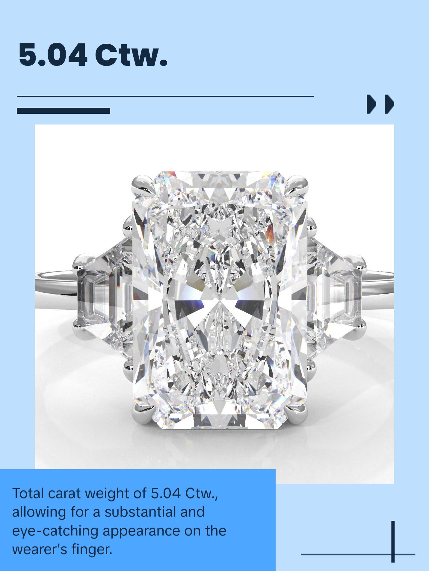 3 Stone Radiant Lab Grown Diamond IGI Certified Engagement Ring 18k White Gold 5.04 Ctw. - Perfect for Your Special Occasion