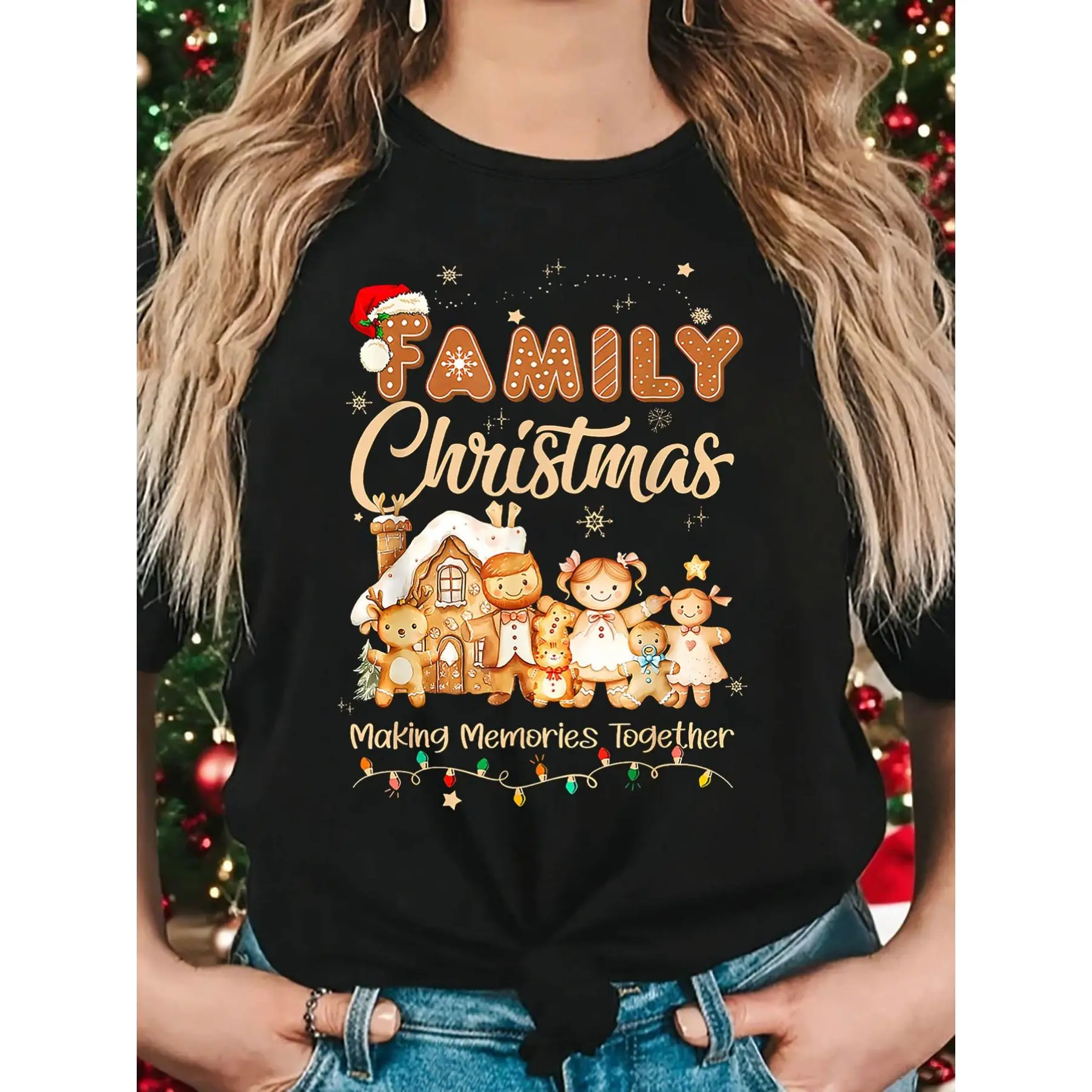 Christmas FAMILYChristmas gingerbread man gingerbr unisex soft cotton short sleeve t shirt, vintage graphic casual tee for men women teens, perfect birthday holiday gift for camping travel gym daily street  wear