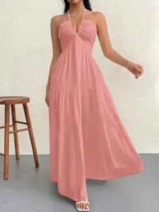 Women's Plain Dress, Summer Casual Basic Minimalist Loose Fit Sleeveless Vneck Dress, Perfect for Beach Holidays & Vacations, Ideal for Parties