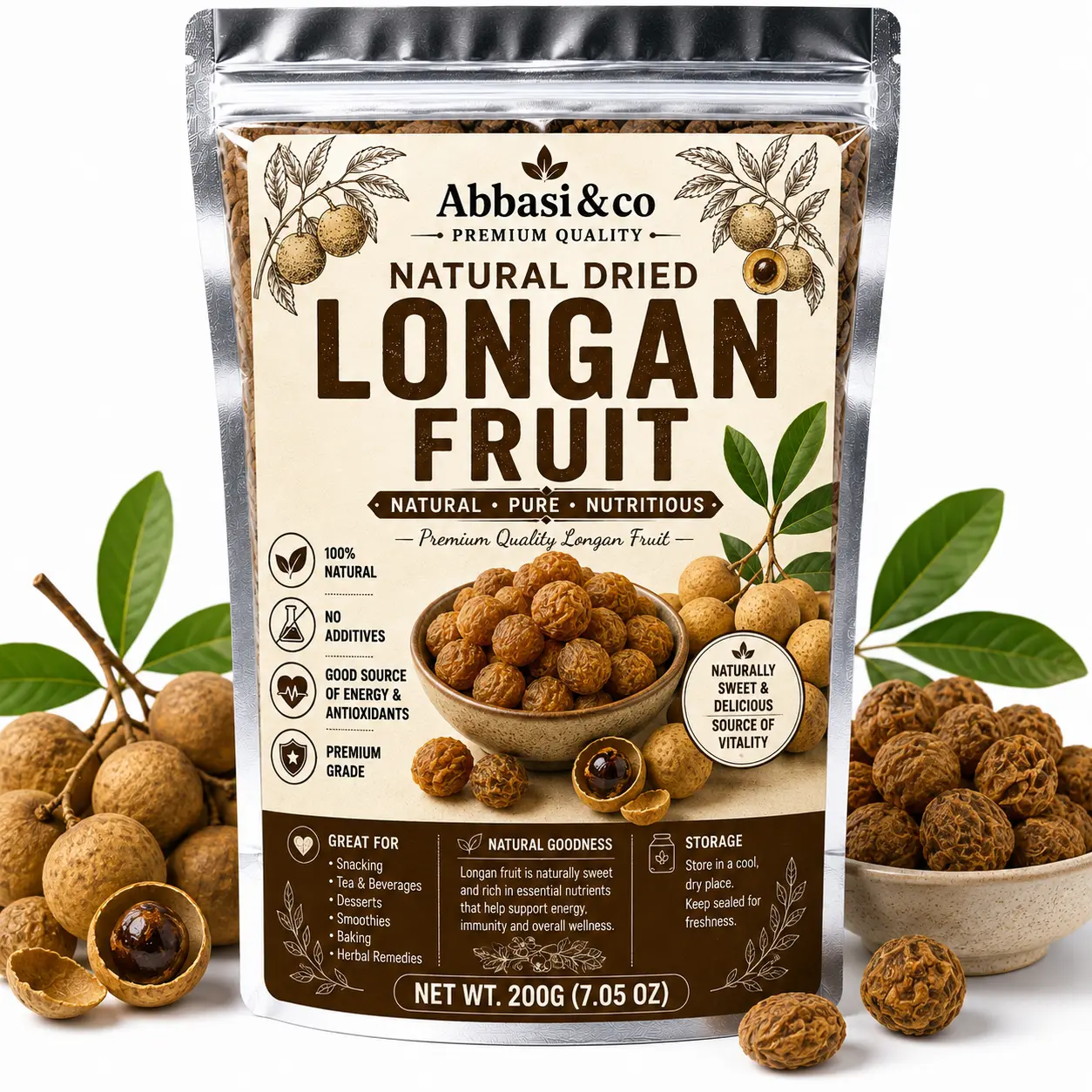 Premium Natural Dried Longan Fruit Snacks 200g - 100% Natural Food, No Additives, Good Source of Energy & Antioxidants