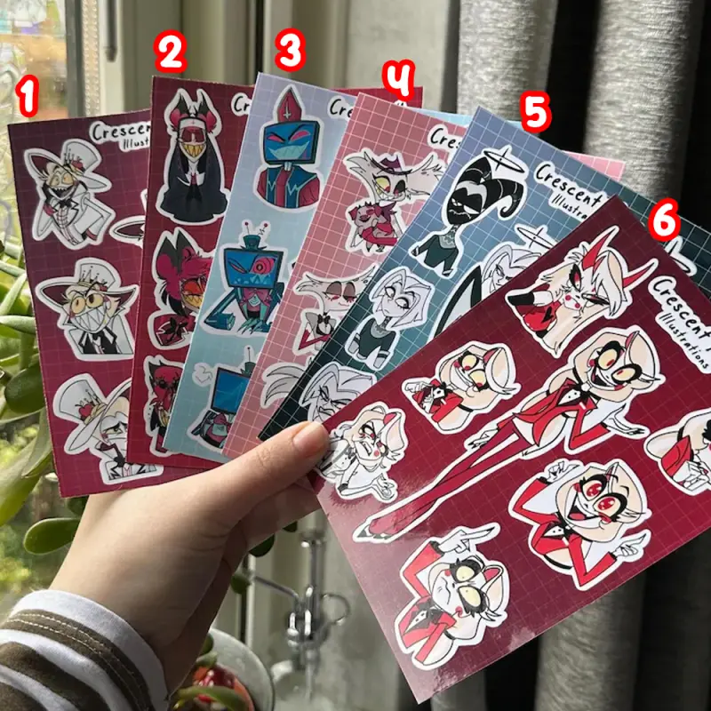 Hazbin Hotel sticker sheet | Vox, Alastor, Angel Dust and Lucifer | Hazbin Hotel Fan Merch | Waterproof | Bullet journal, laptop sticker