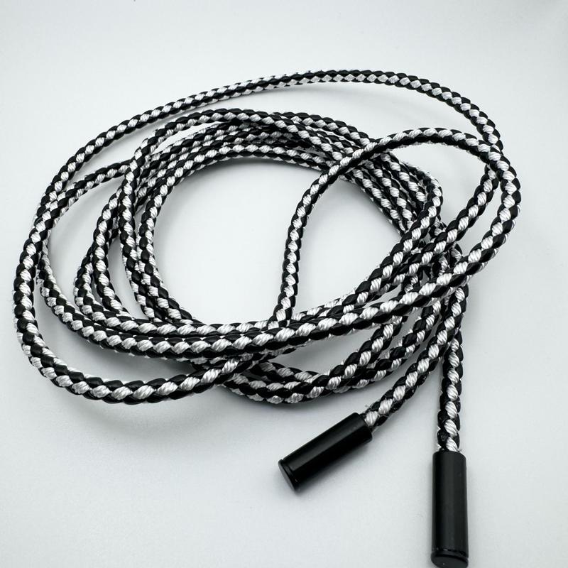 Tie-up Black&White Braided Rope belt in soft leather
