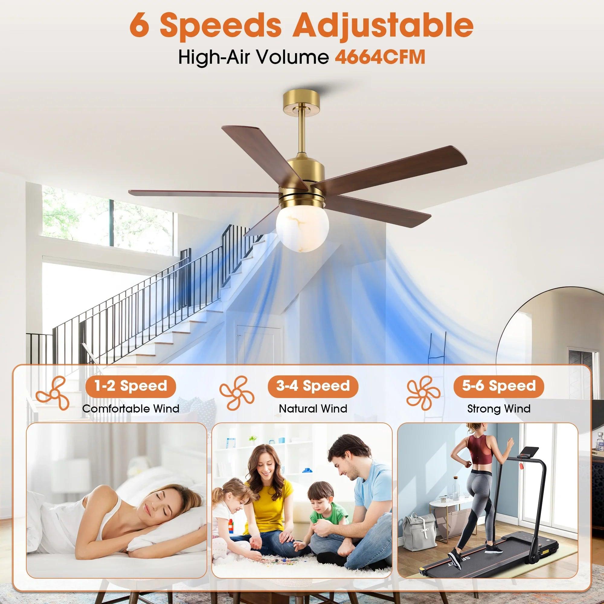 Alva 52 Inch LED Ceiling Fan with Double-Sided Blades, Downrod Mount, Reversible Quiet Motor & Remote Control