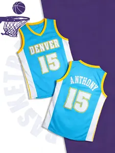 Men's Basketball Jersey Blue No Sleeve Loose Fit Breathable Letter Pattern S-Xxxl Casual Sports Training Uniform