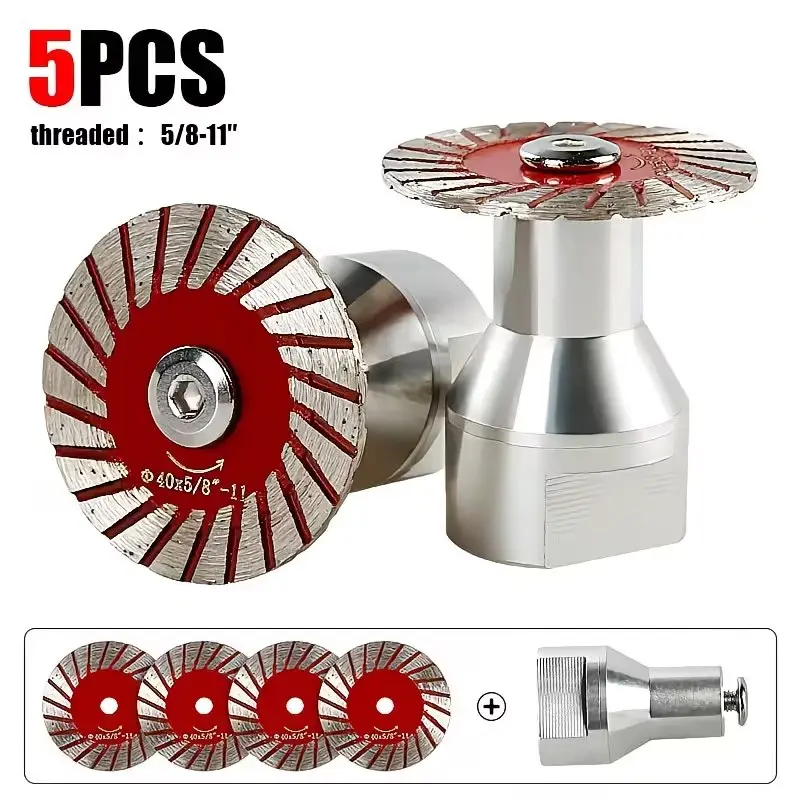 Set of 5 Cutting Wheels, 40mm Diameter, Removable Flange, Ideal for Granite Marble Concrete Ceramic Stone Carving Grinding