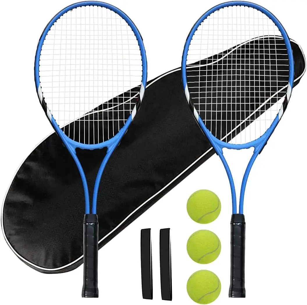 Oversized Tennis Racket Set for 2 Players - 27-Inch Lightweight Pre-Strung Recreational Rackets for Adult Beginners, Comfortable Oversized Surface, Includes Bag, 3 Balls, 2 Overgrips (Ideal for Parks, Beaches, Sports Lovers)