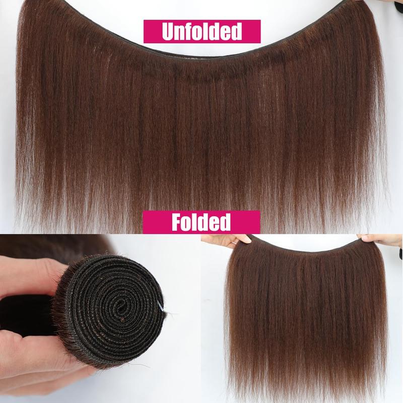 Brown Kinky Straight Bundles Yaki Straight Human Hair Bundles Unprocessed Brazilian Virgin Hair Kinky Straight Human Hair For Black Women