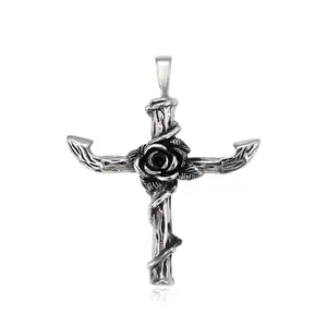Sterling Silver Rose Cross Pendant