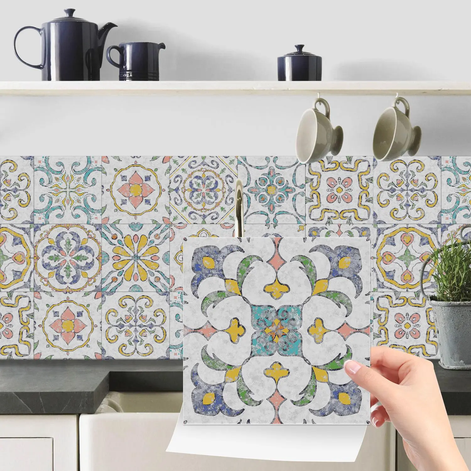 Vintage Pattern Tile Sticker, 24pcs Self-adhesive Tile Sticker, DIY Decorative Wall Sticker, Wall Decal for Home Kitchen Bathroom, Decorative Stickers