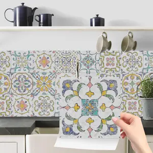 Vintage Pattern Tile Sticker, 24pcs Self-adhesive Tile Sticker, DIY Decorative Wall Sticker for Home Kitchen Bathroom, Decorative Stickers