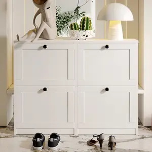 VOWNER White Shoe Cabinet with 4 Flip Drawers ,Shoe Storage Cabinet for Entryway,Living Room,Bedroom FathersDayGift