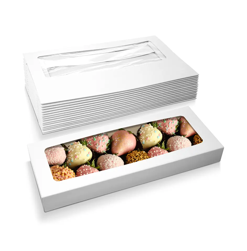 MT Products White Treat Boxes, 16" x 6.5" x 1.75" Long Bakery Boxes