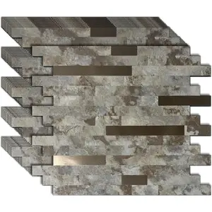 10 Sheets Peel and Stick Backsplash Tile for Kitchen, Self-Adhesive Mosaic Tile, Stick on Bathroom Vanities, Fireplace Decor, Laundry Table (Coffee+Bronze)