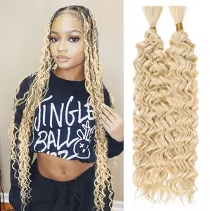 Water Wave Bulk Braiding Hair Bundle 18 Inch 20% Human Hair Mixed Quality Synthetic Blonde Curly Hair for Boho Braids 160g No Weft Wet and Wavy Hair Extensions (2 Bundles, #613)