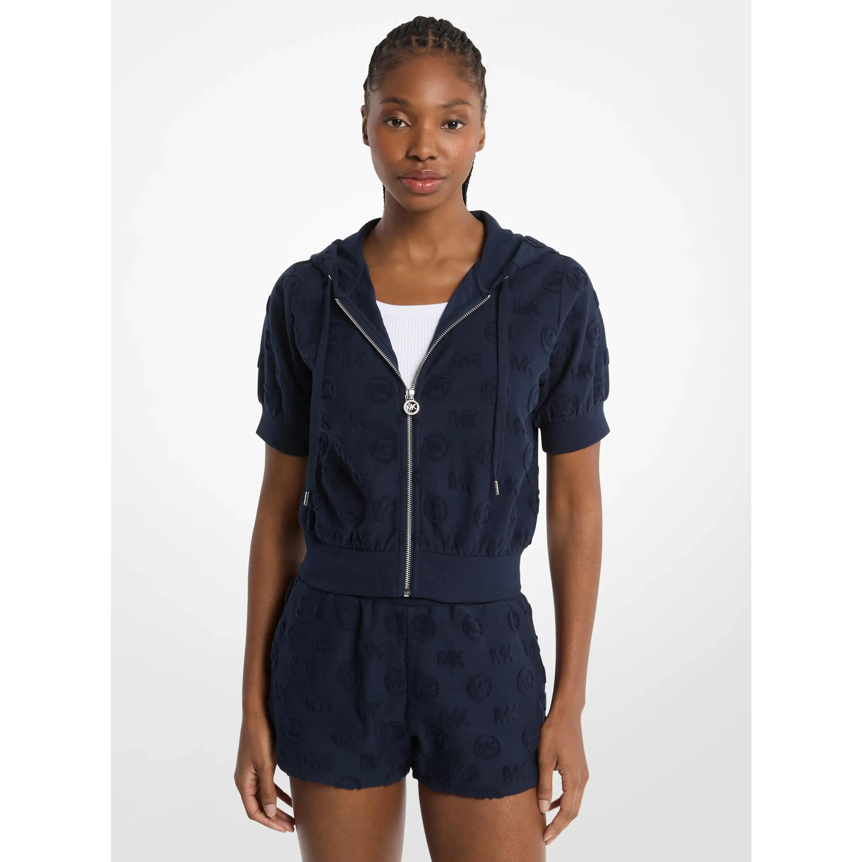 Logo Jacquard Terry Short-Sleeve Jacket