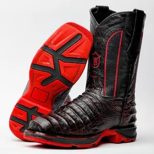 Black Cherry Caiman Belly Leather Boots With 3D Lightweight Sole - Composite Toe