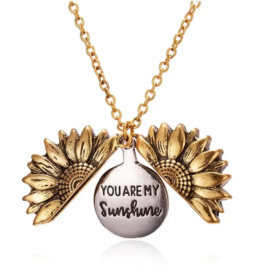Vintage Open Locket Sunflower Necklace Engraved You Are My Sunshine My Only Sunshine Flower Floral Pendant Necklace Unique Party Jewelry Gifts (Copy)