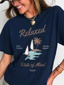 Organic Cotton "RELAXED STATE OF MIND" Tee, Unisex Fit, Eco-Friendly, Tropical Shirt, Retro Graphic T-Shirt, Womenswear Top [GOTS + OCS Certfied]