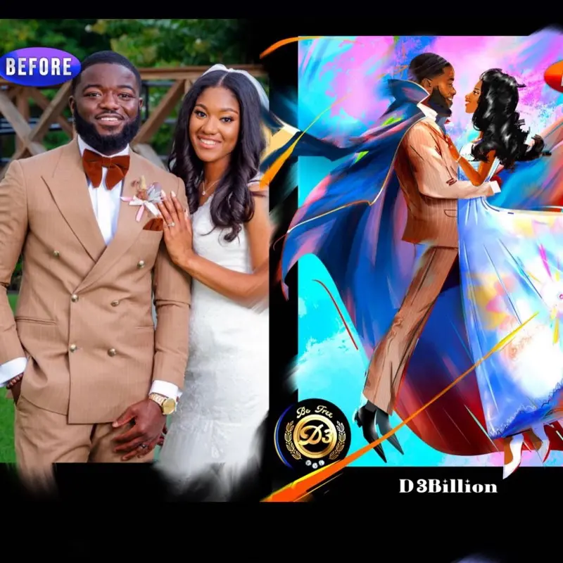 D3Billion Custom Wedding Portrait Digital Graphic Design Bride and Groom Artwork for Special Moments