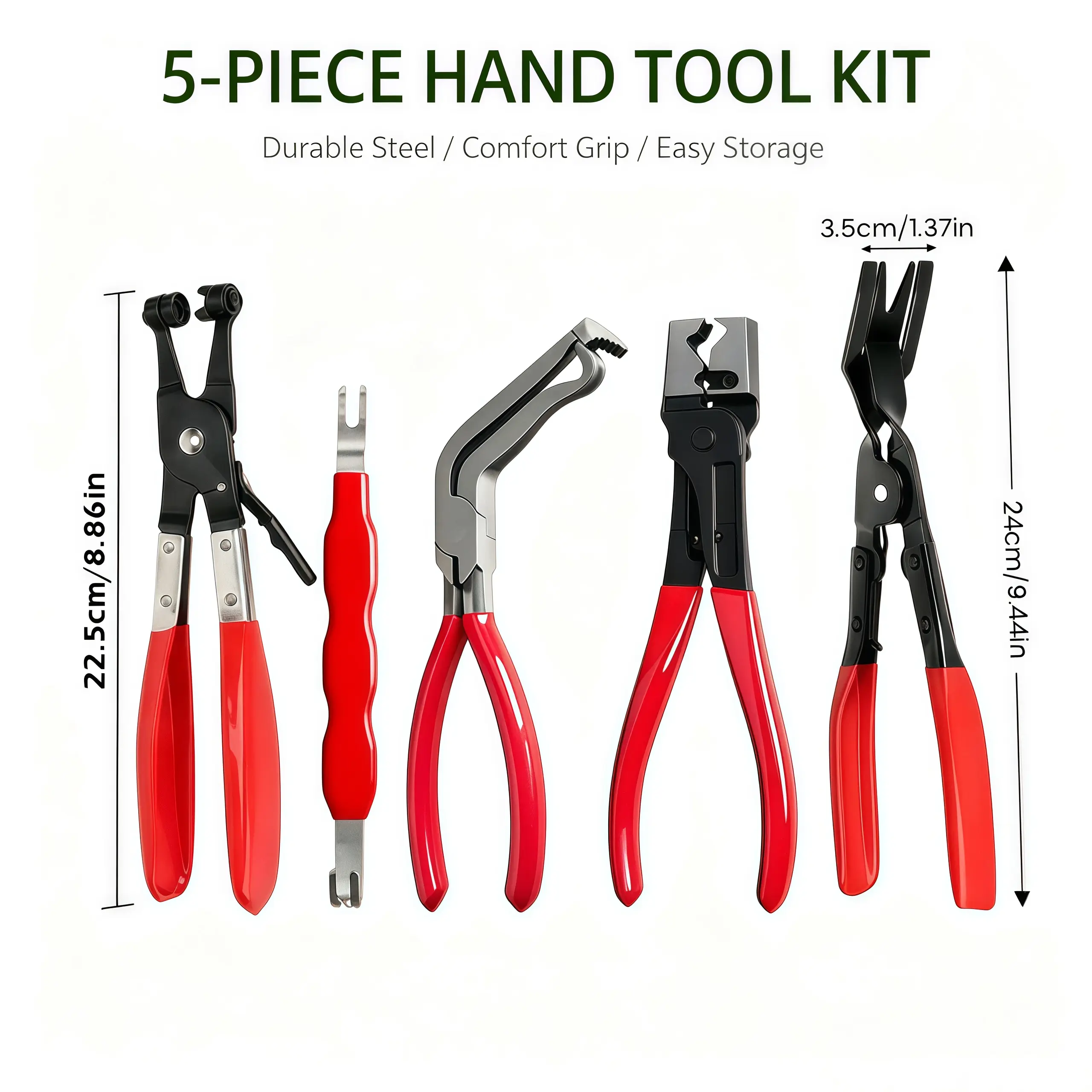 5-Piece High Carbon Steel Automotive Connector Disconnect Multi-Tool Set - Connector Access, Hose Clamp Pliers, Wire Terminal Extraction, Sensor Plug Unlock, Trim Clip Removal Tool for Car Lovers, Tools, Mechanics Tools