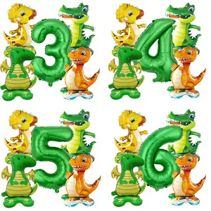5 Piece Jungle Party Cartoon Standing Dinosaur Alligator Decor, Number Aluminum Foil, Birthday Party, Kids' Room Decoration